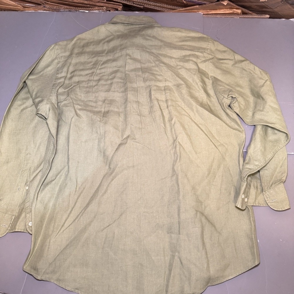 Brooks Brothers Sport Shirt Mens M Medium Green 100 Irish Linen Vintage Long - Picture 6 of 9